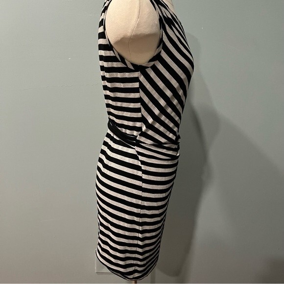 Guess Black & Ivory Striped Micro Mesh Sleeveless Dress Size 4 - Picture 5 of 8